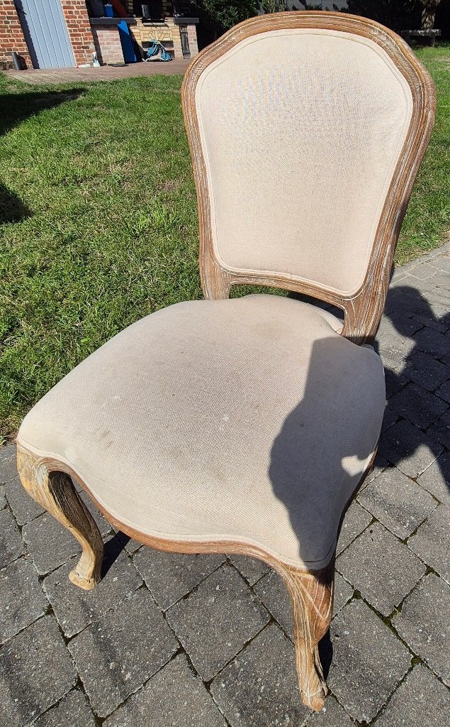 Chaises tissu blanc chêne massif cérusé beige/blanche, Haut de gamme, Autres couleurs, Bois, Enlèvement