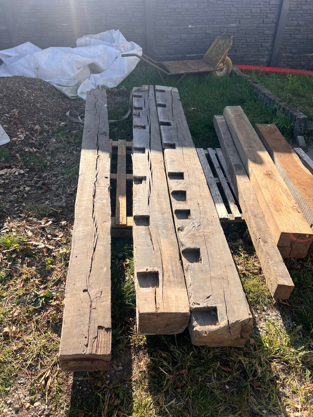 lot de 6 vieilles poutres en chêne en bon état, 50 mm ou plus, 300 cm ou plus, Chêne, Enlèvement