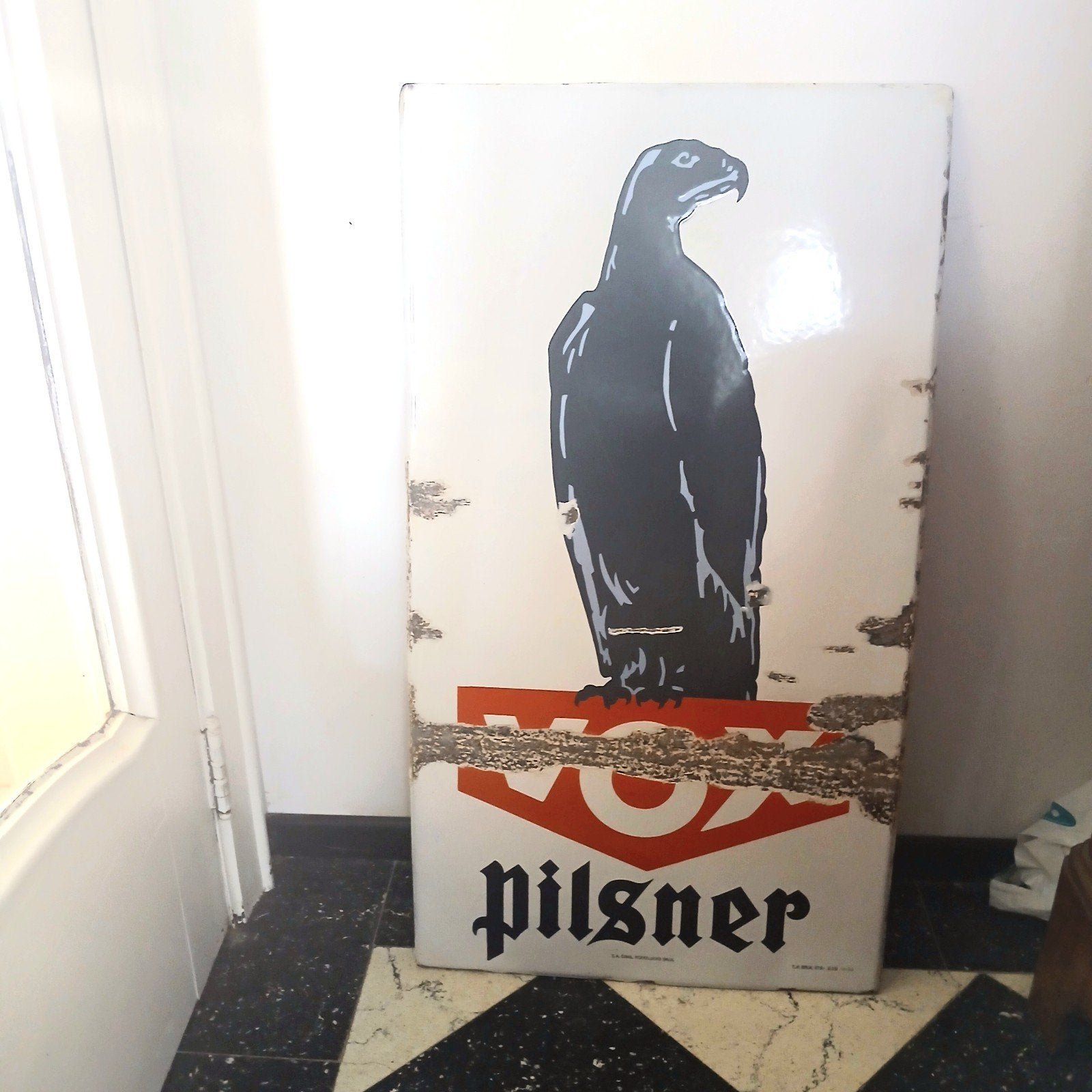 emaille reclamebord jaren 30. rechte plaat, Ophalen of Verzenden, Gebruikt, Reclamebord