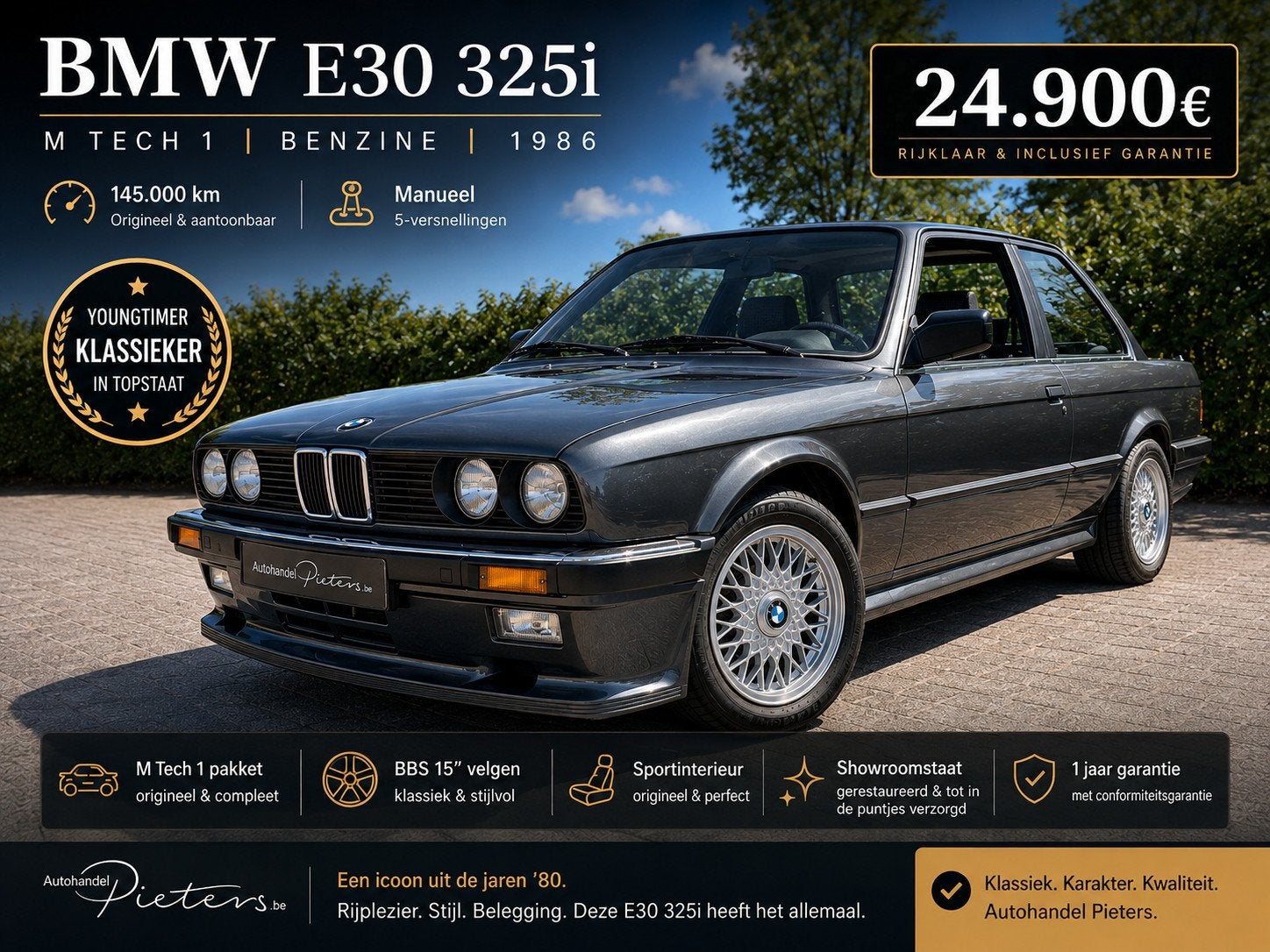 BMW 325 - E30 - Slechts 145000 km - Collectors item, Achat, 2500 cm³, Entreprise, Boîte manuelle