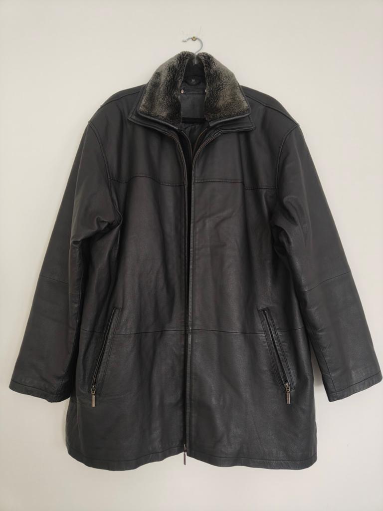Men's black leather coat, Ophalen, Zo goed als nieuw, Maat 56/58 (XL), Zwart