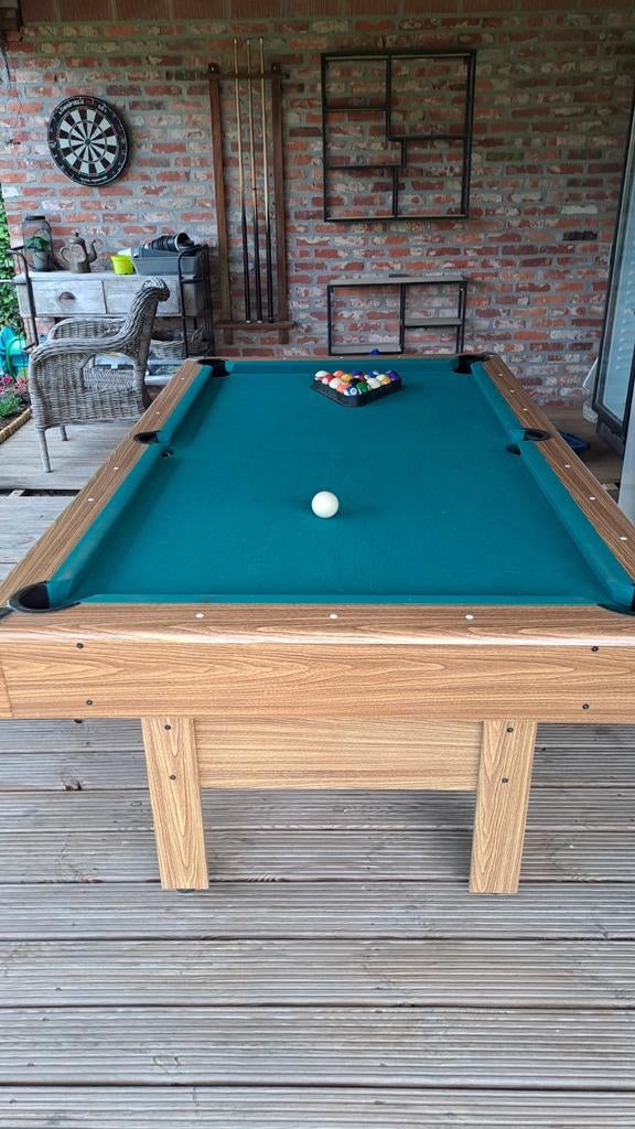 Volledige poolset: pooltafel, 2 ballensets, 3 keus in houder, Ophalen, Gebruikt, Pooltafel