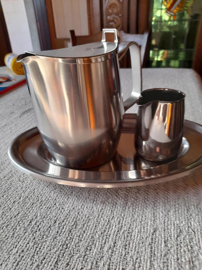 Cafetière, pot à lait, bol, acier inoxydable 18/10, Enlèvement ou Envoi, Comme neuf, Inox, Autres types