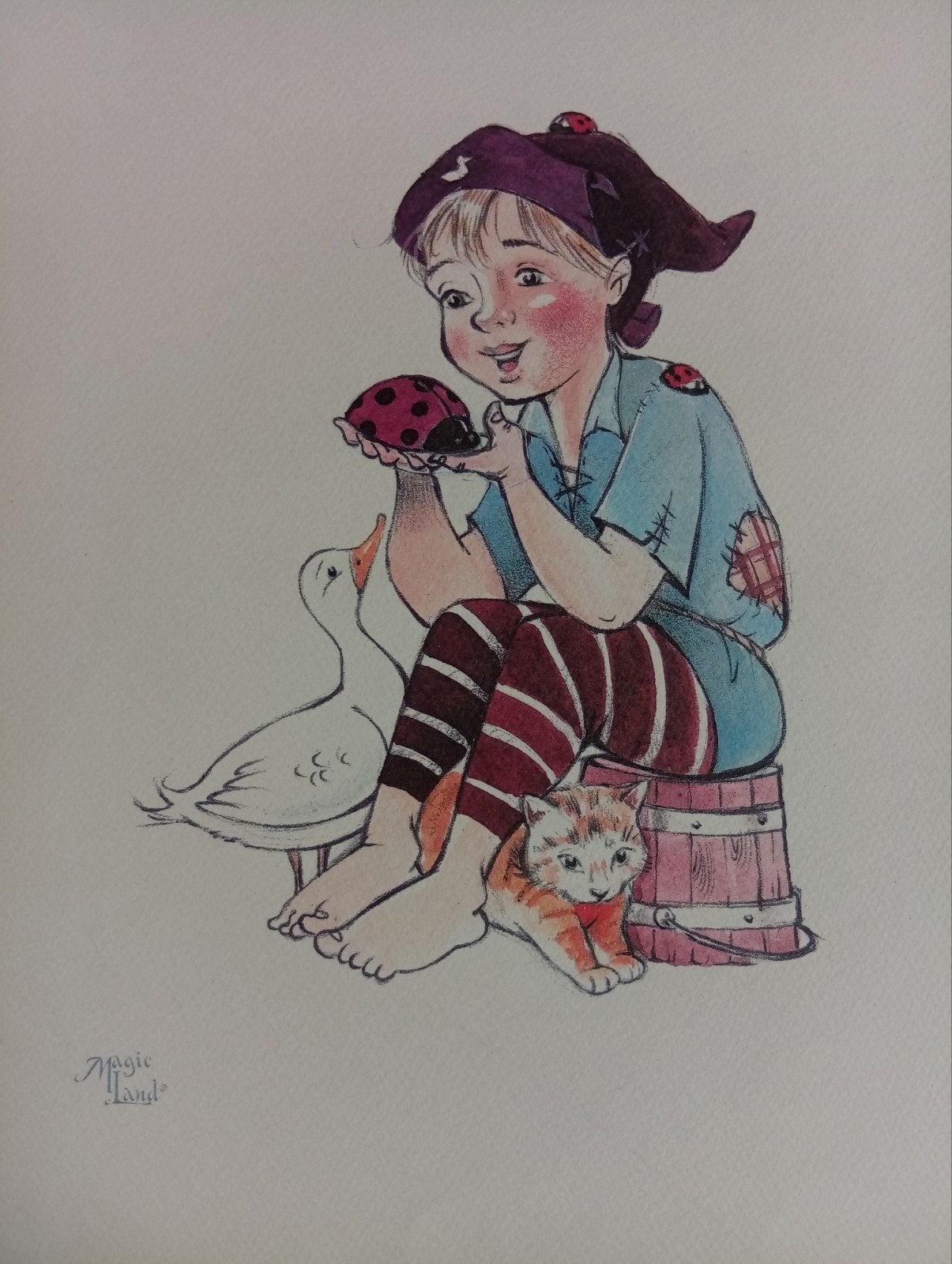 De zeeman, het lieveheersbeestje, de gans en het katje. Grav