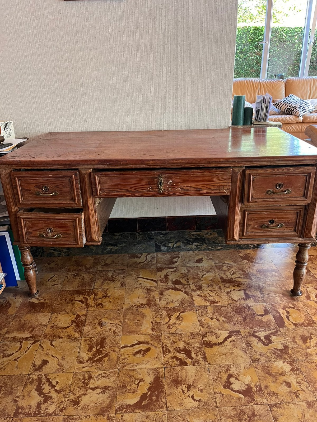 Vintage massief houten bureau, Ophalen