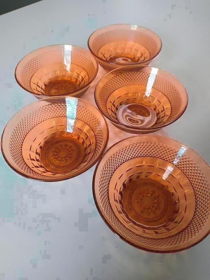 5 amberkleurige kommetjes, jaren 60/70, Ophalen of Verzenden