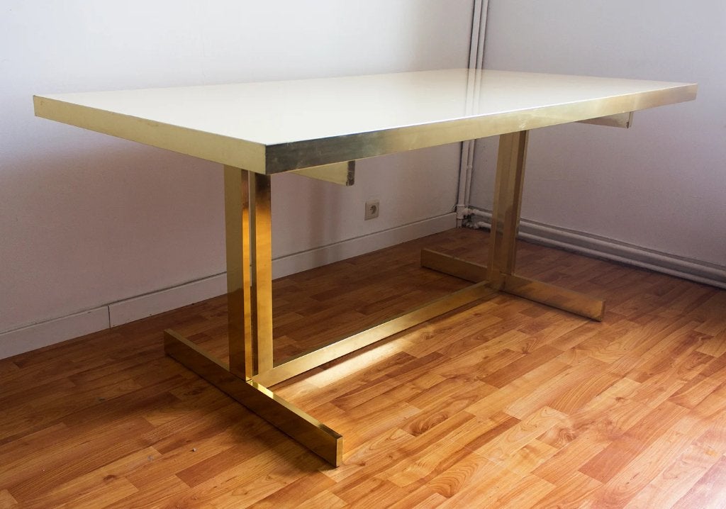 Table Willy Rizzo — laqué crème et aluminium anodisé,, Enlèvement ou Envoi