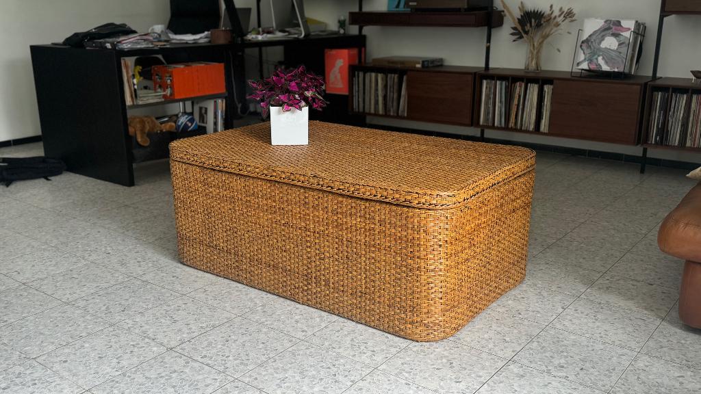 vintage rotan opbergkist/salontafel, Huis en Inrichting, Ophalen, Gebruikt, Overige materialen, 100 tot 150 cm