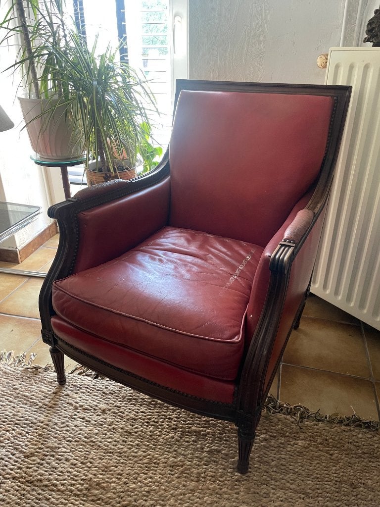 Fauteuil Louis XVI cuir rouge., Enlèvement