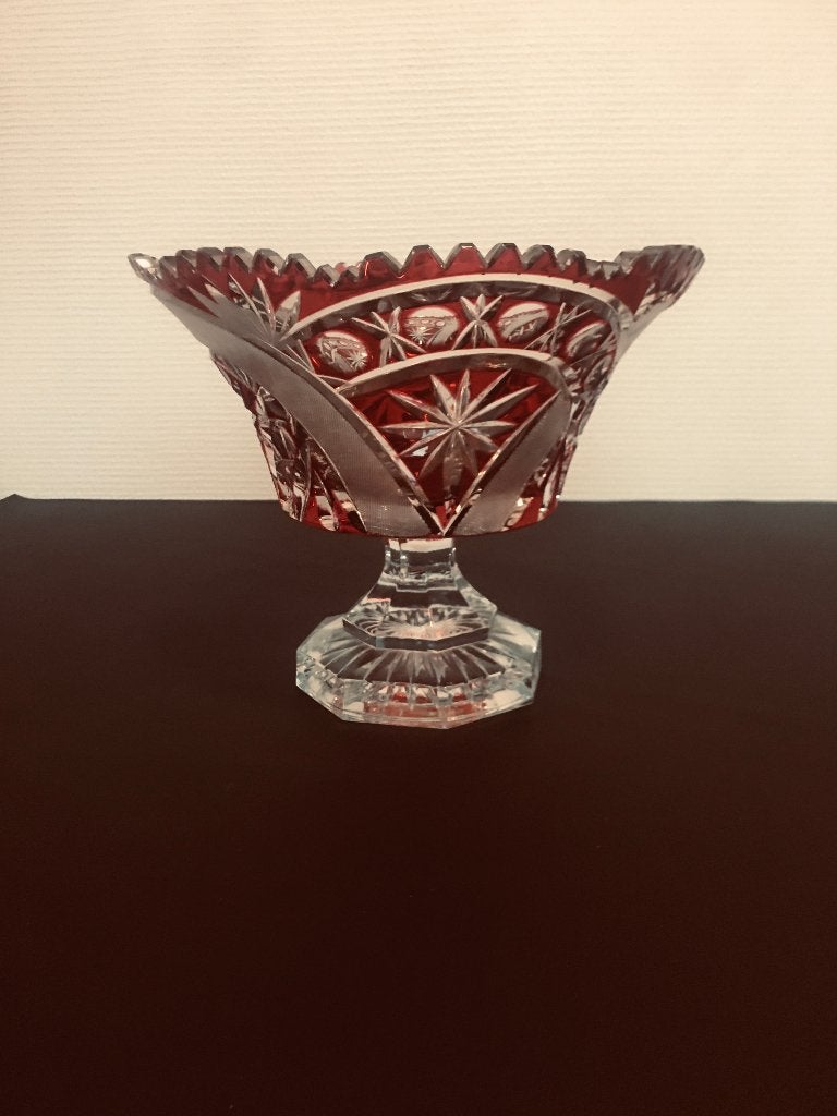 Vase Val Saint Lambert sur pied (couleur verre et rouge), Antiquités & Art, Enlèvement