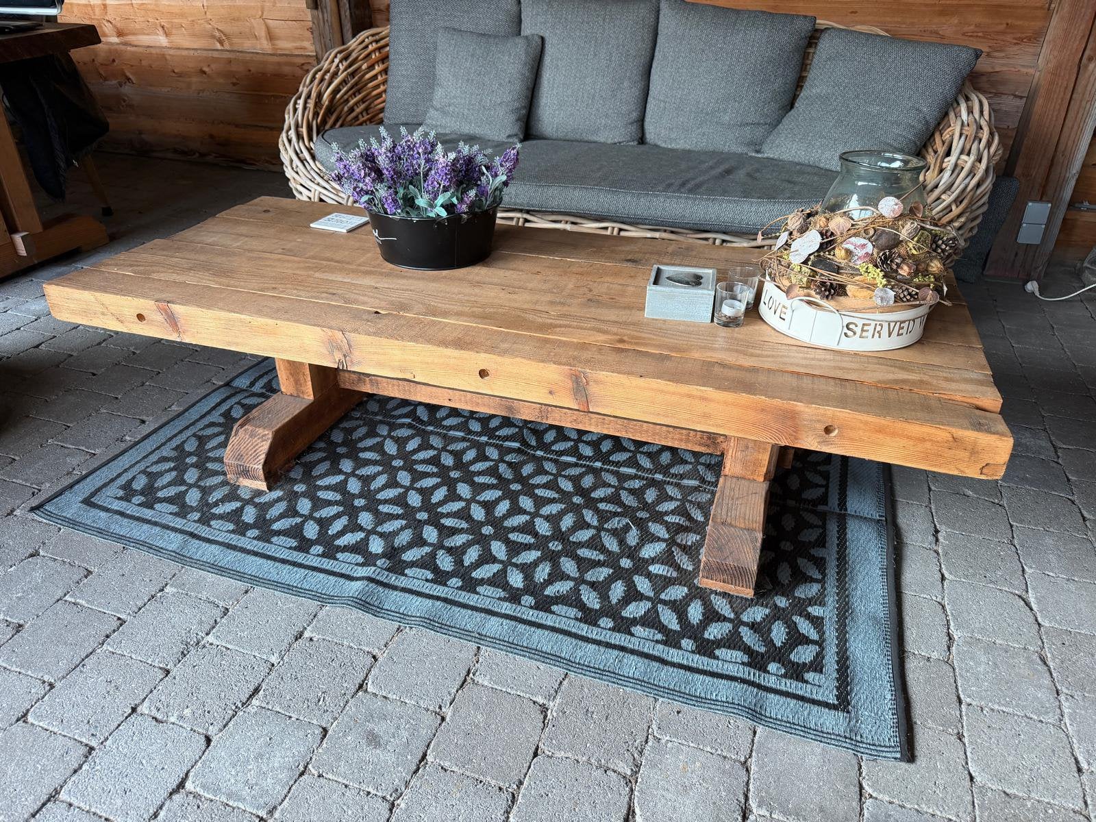 Landelijke vol houten loungetafel, Ophalen, Gebruikt, Rechthoekig, Hout