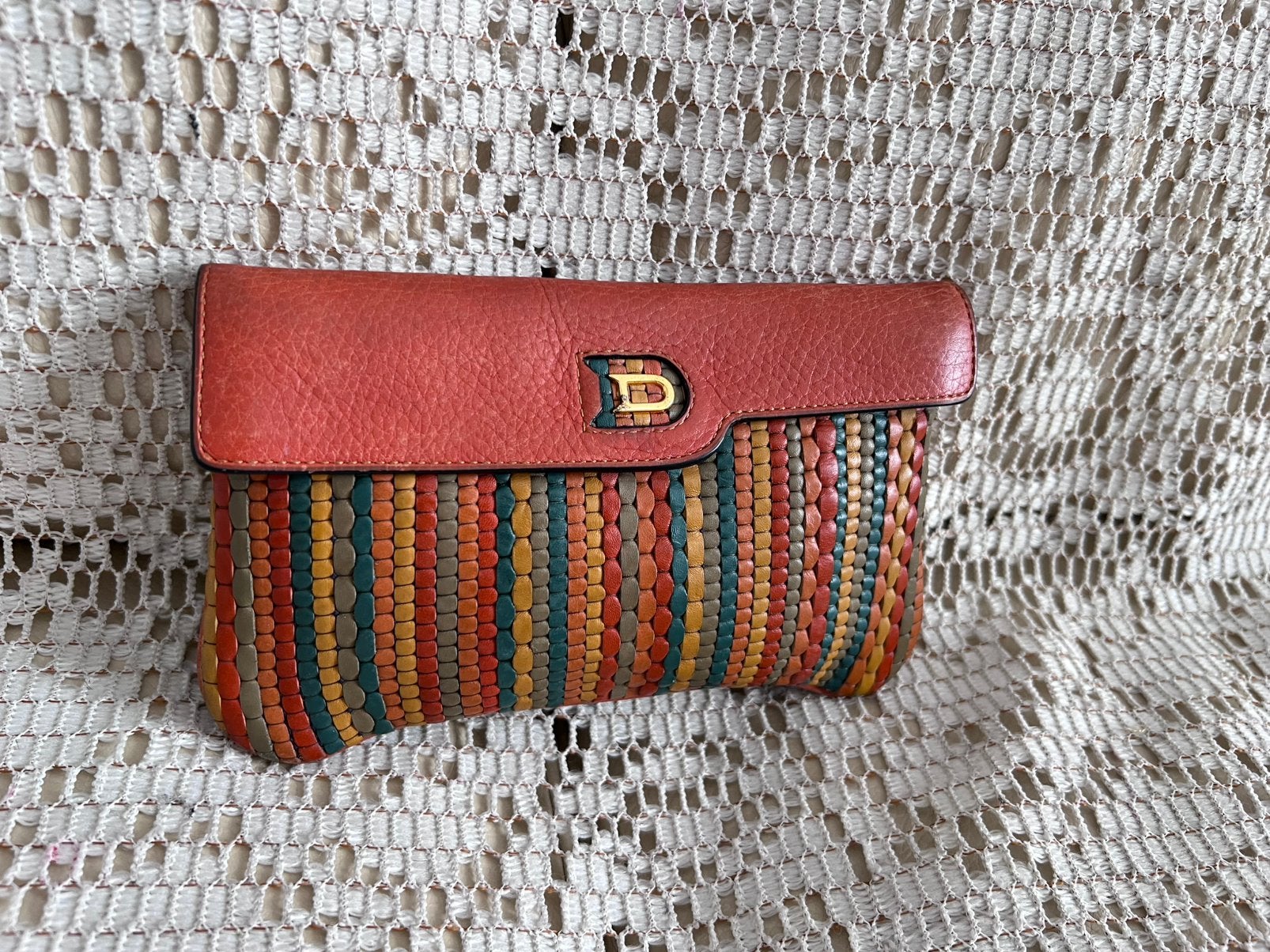 DELVAUX veelkleurig geweven leren etui, Ophalen of Verzenden, Zo goed als nieuw, Leder