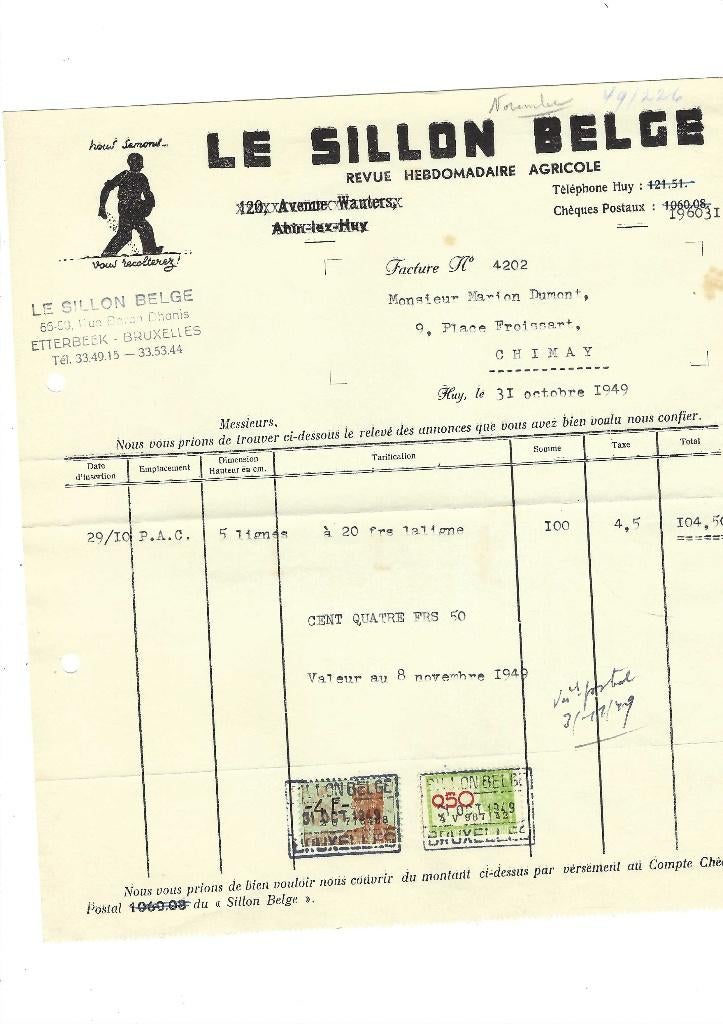Ancienne facture 1949, Collections, Collections Autre, Envoi, Utilisé