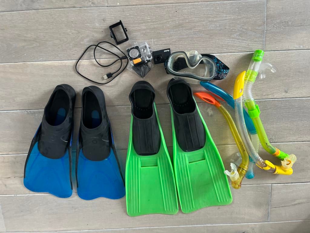Snorkel material. & action cam, Watersport en Boten, Snorkelen, Ophalen of Verzenden, Zo goed als nieuw, Snorkel