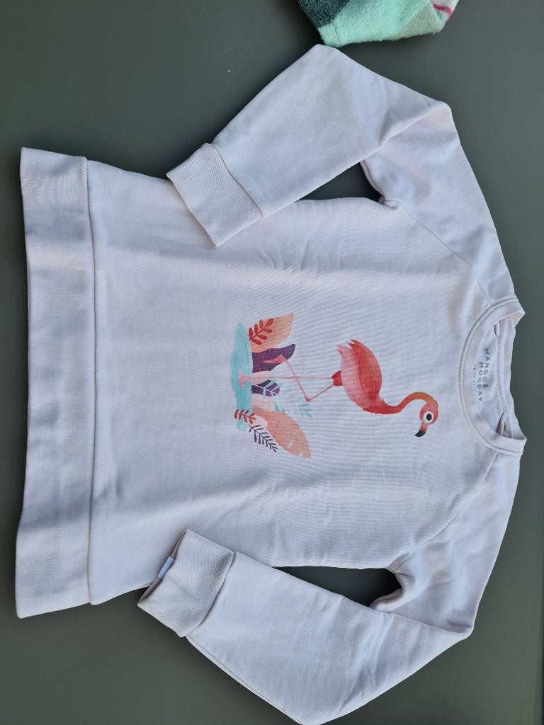 licht roze trui, pull met flamingo, Mangos Monday, 134, Ophalen, Zo goed als nieuw