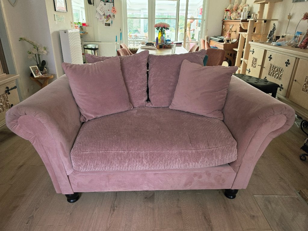 Kasteelzetel loveseat oud roze ribstof velvet, 100 à 125 cm, 150 à 200 cm, Comme neuf, Enlèvement