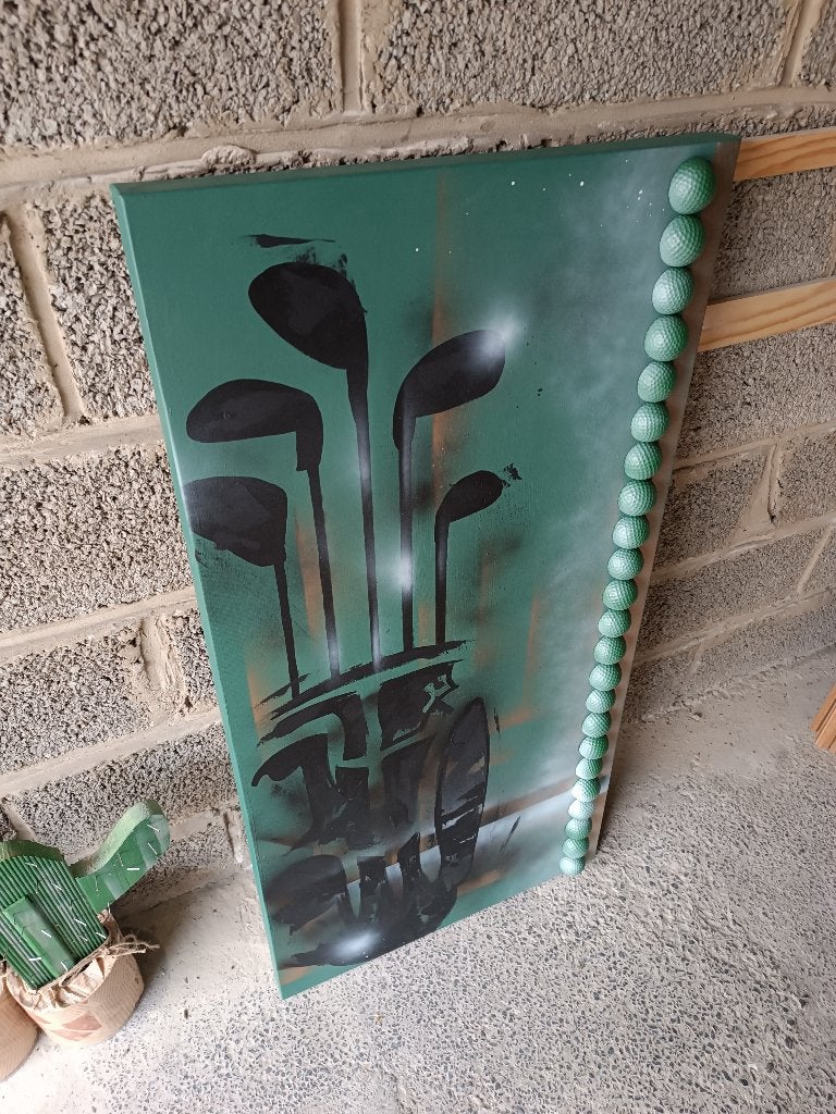 Cadre golf moderne, Antiquités & Art, Bois, Enlèvement ou Envoi, Signé, Technique mixte