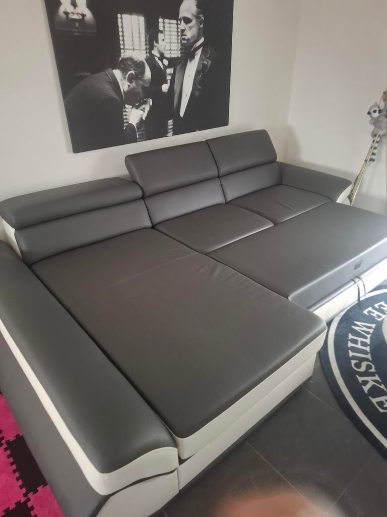 Sky ledere hoekzetel met bedfuctie+ opslagruimte 310x190cm, Ophalen, Zo goed als nieuw, Leer, Design-modern