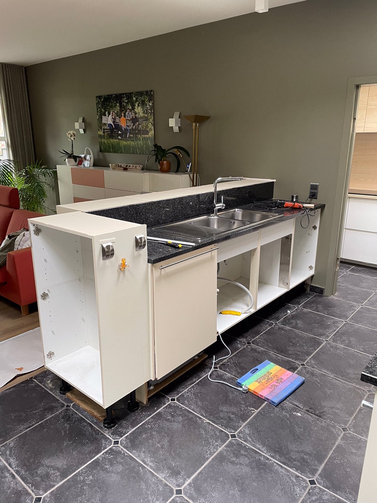 Granieten werkblad voor pompbak 241,5 cm op 59 cm, Huis en Inrichting, Ophalen, Gebruikt