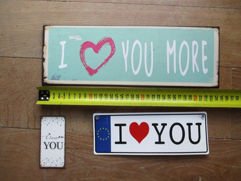 I love you reclameborden ,trekstaal ,ijzeren en plastiek, Ophalen of Verzenden, Gebruikt, Overige typen