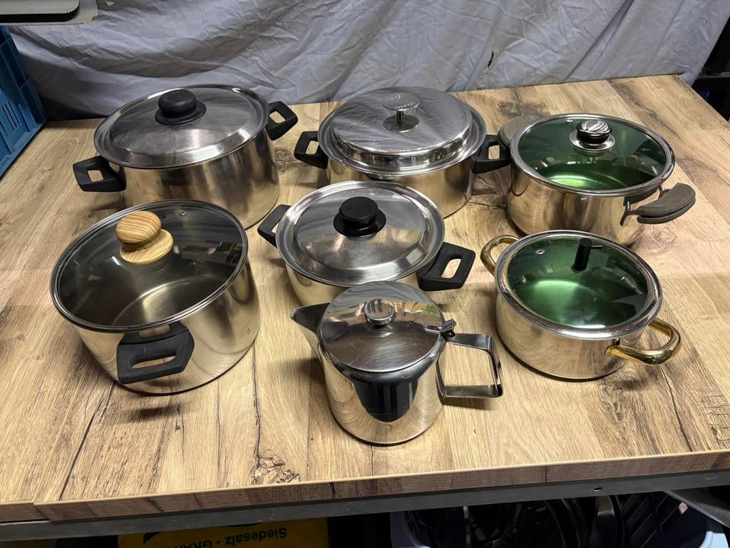 6 inox kookpotten+1 thee/koffie kan, Ophalen