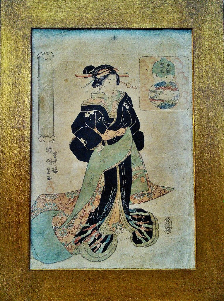 Utagawa Kunisada (1786–1865) originele 19e eeuwse Ukiyo-e, Ingelijst, 1800 - 1899, Portret, Ophalen of Verzenden