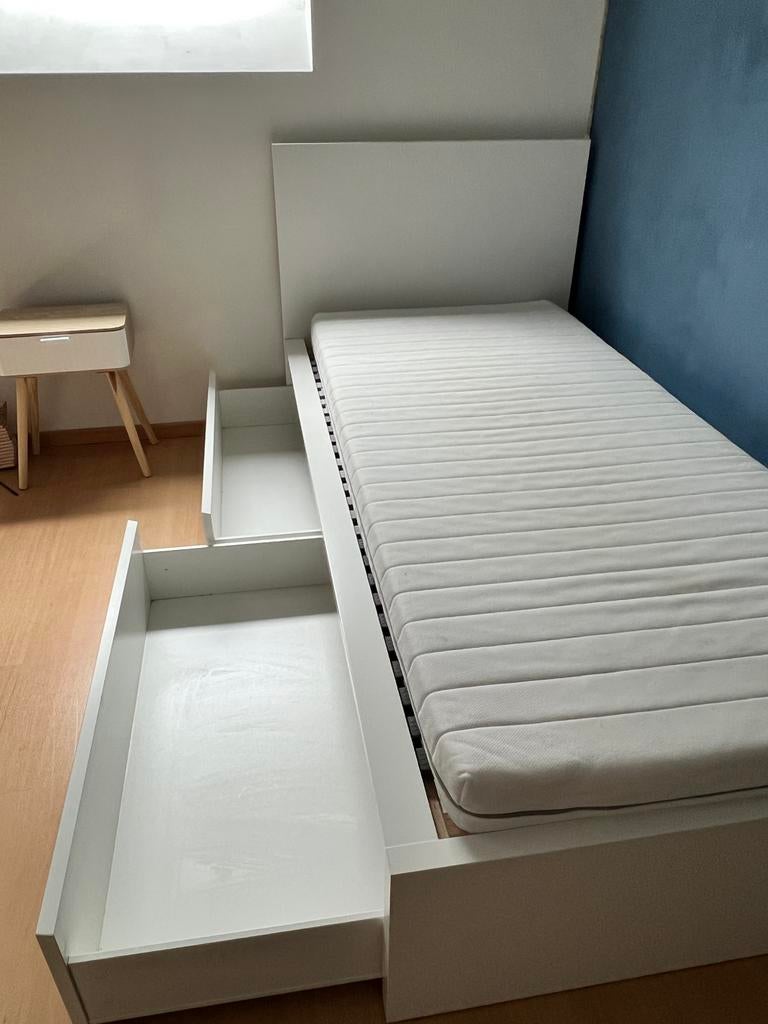 Ikea malm bed 90x200 wit, met lades, lattenbodem en matras, Huis en Inrichting, Slaapkamer | Bedden, Ophalen, Gebruikt, 90 cm