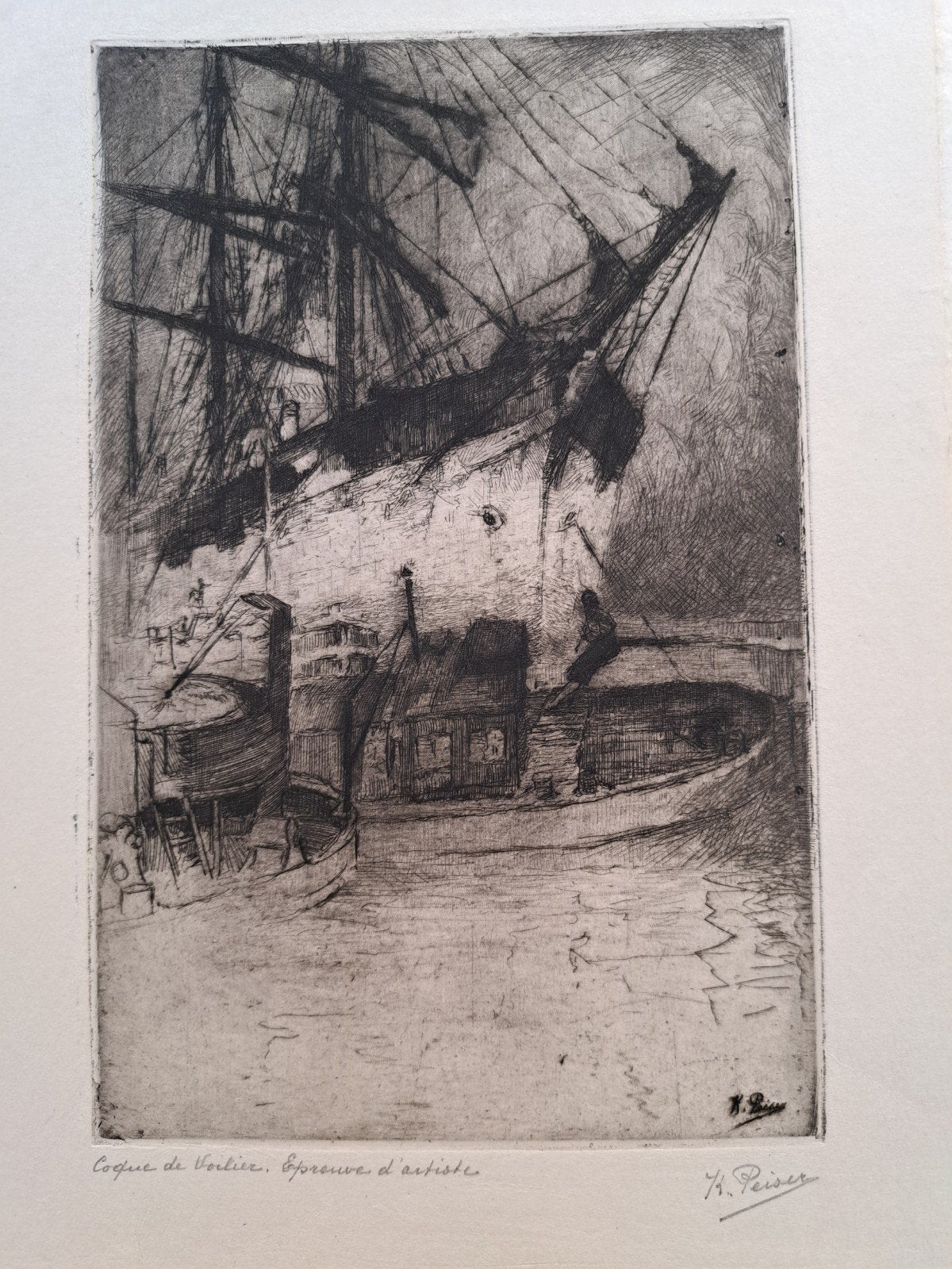 PEISER Kurt "Coque de voilier" ets, Enlèvement ou Envoi, Eau-forte, Encadré