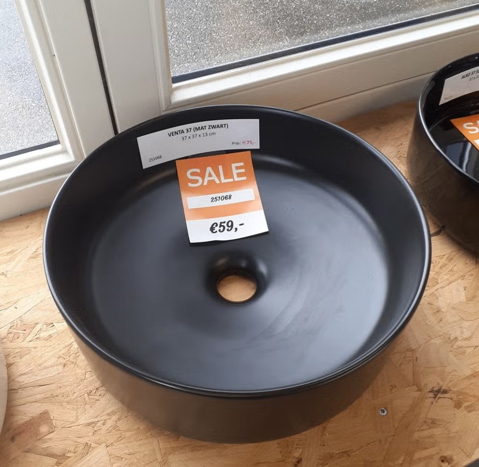 SALE! Waskom, mat zwart, rond, luxe stijl, modern, Venta 37, Ophalen of Verzenden, Nieuw, Zwart, Modern