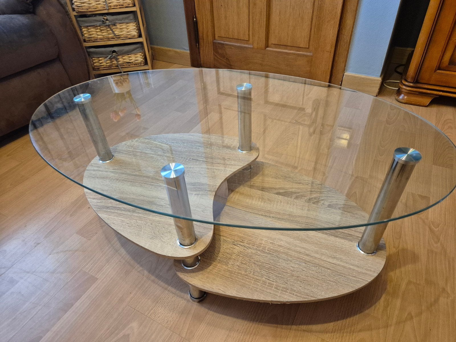 Salontafel., Huis en Inrichting, Ophalen, Ovaal, Glas