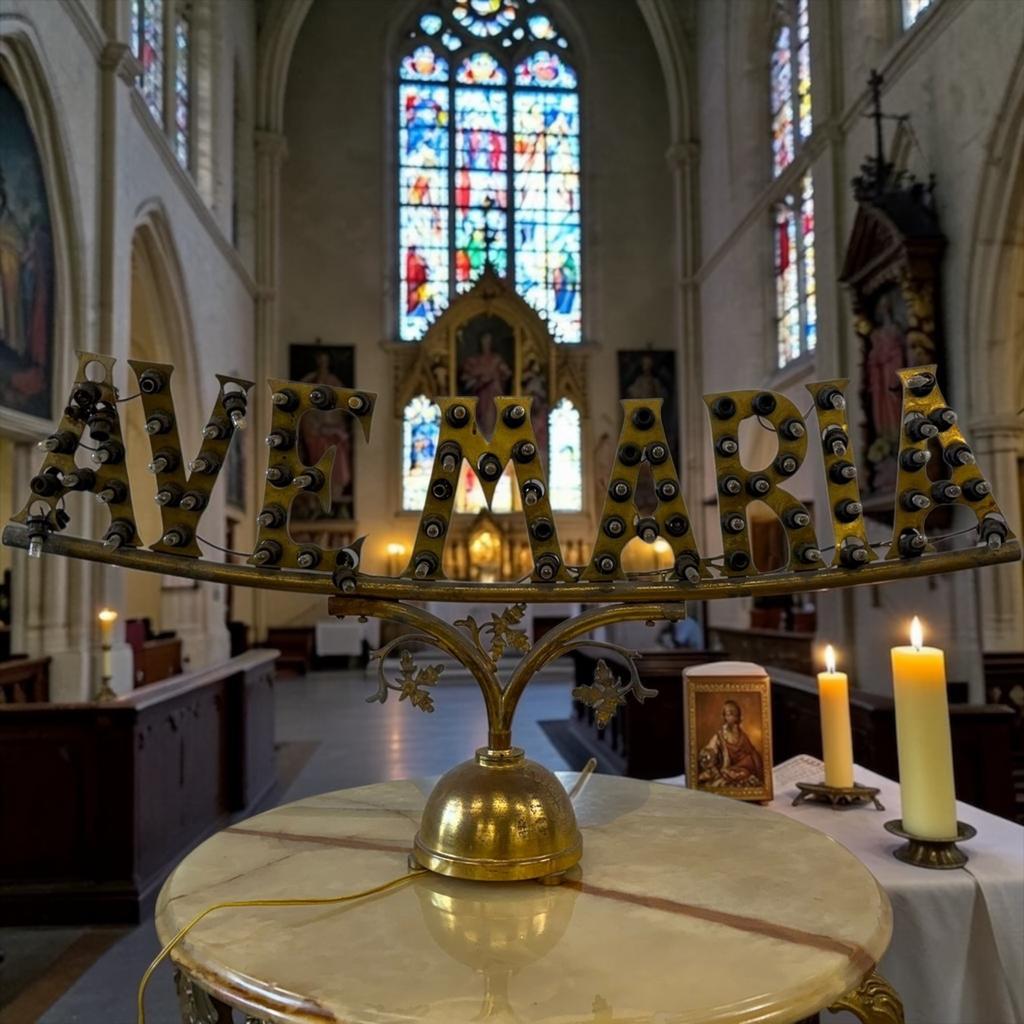 Vintage gouden religieuze XL tafellamp uit kapel / kerk, Verzenden, Gebruikt