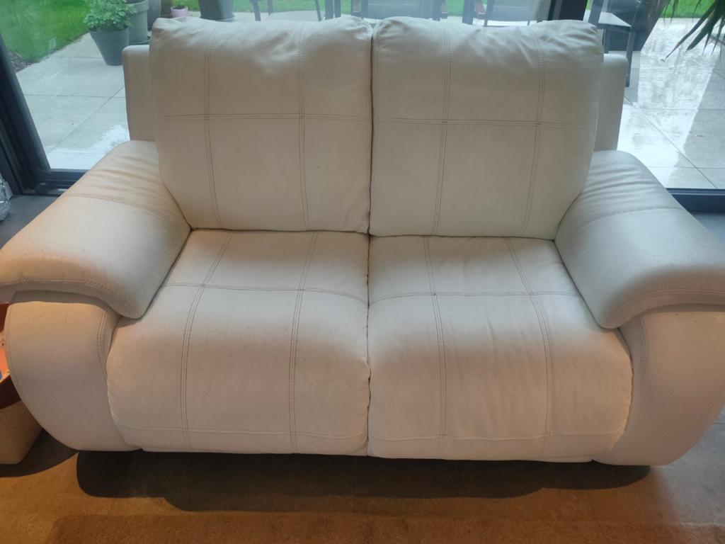 Gratis salon met 2 relaxen, Ophalen, Gebruikt, Leer, Rechte bank