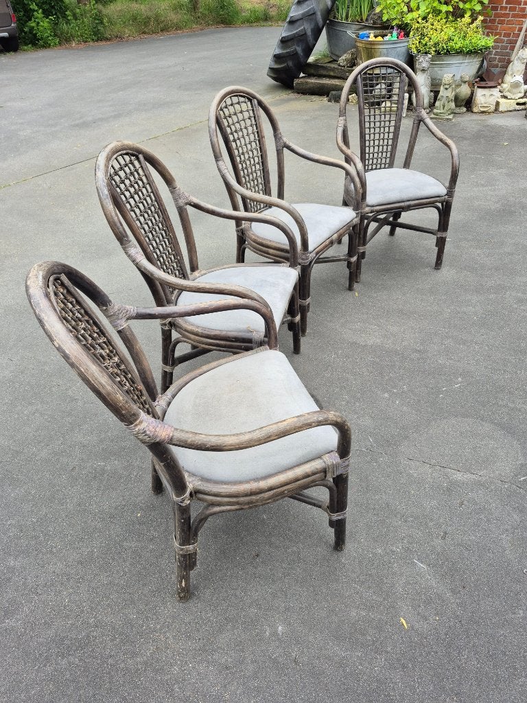 Gratis stoelen rotan/bamboe/rustiek houten, Maison & Meubles, Chaises, Enlèvement, Utilisé, Osier ou Rotin, Cinq, Six Chaises ou plus