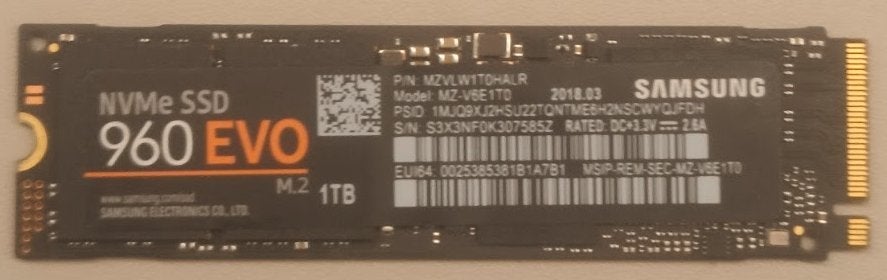 Samsung SSD 960 EVO NVMe 1TB M.2, Enlèvement ou Envoi, SSD, Interne, Comme neuf