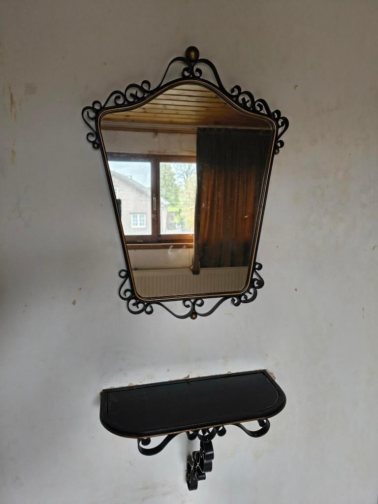 Miroir et console vintage - Fer forgé et verre noir, Enlèvement, Autres formes, Moins de 50 cm, Moins de 100 cm