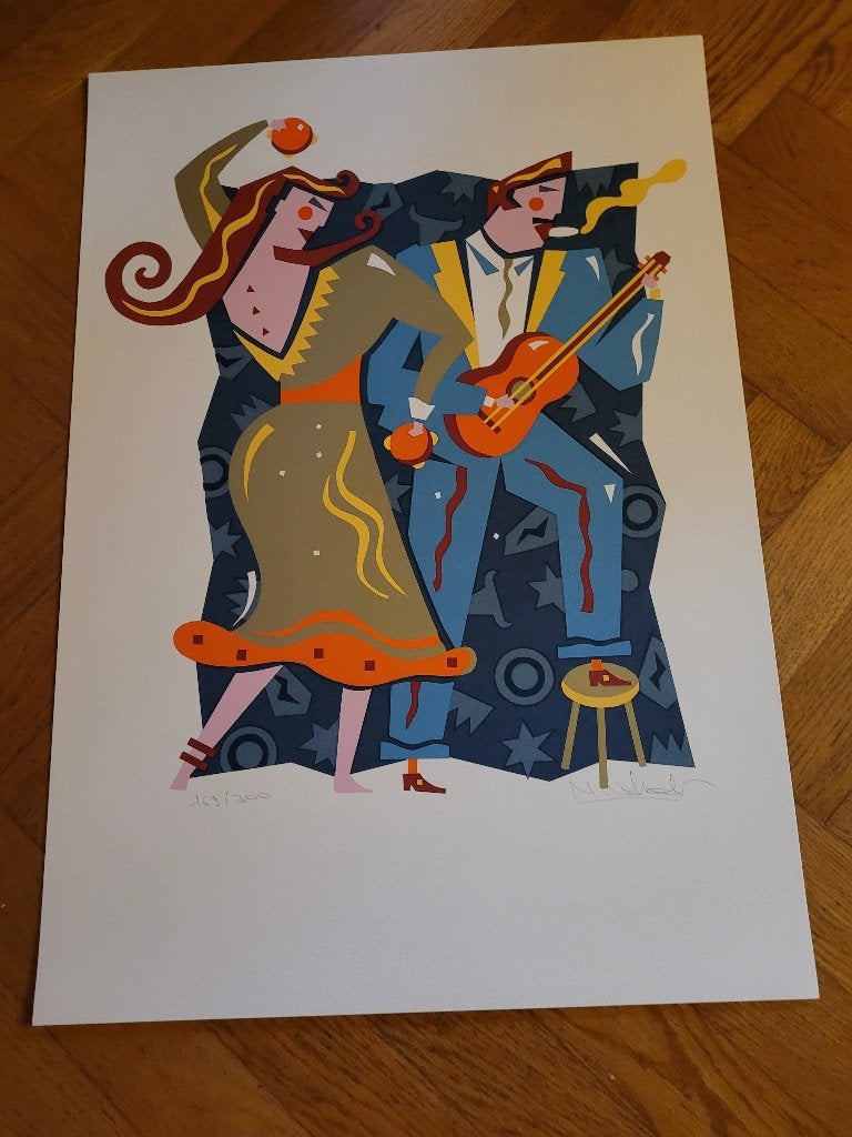 Moderne zeefdruk gesigneerd en genummerd, Genummerd, Ophalen, Personages en Fantasiefiguren, Zeefdruk