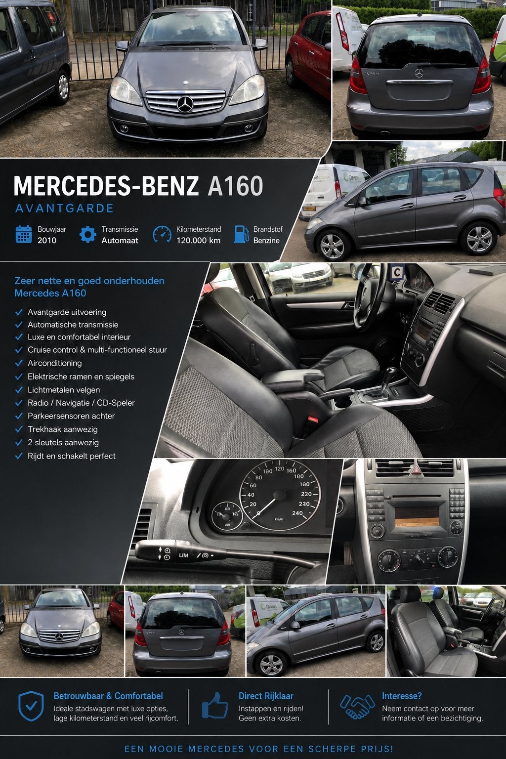 MERCEDES BENZ A160 BENZINE, Auto's, Automaat, Bedrijf, Zilver of Grijs, Airconditioning