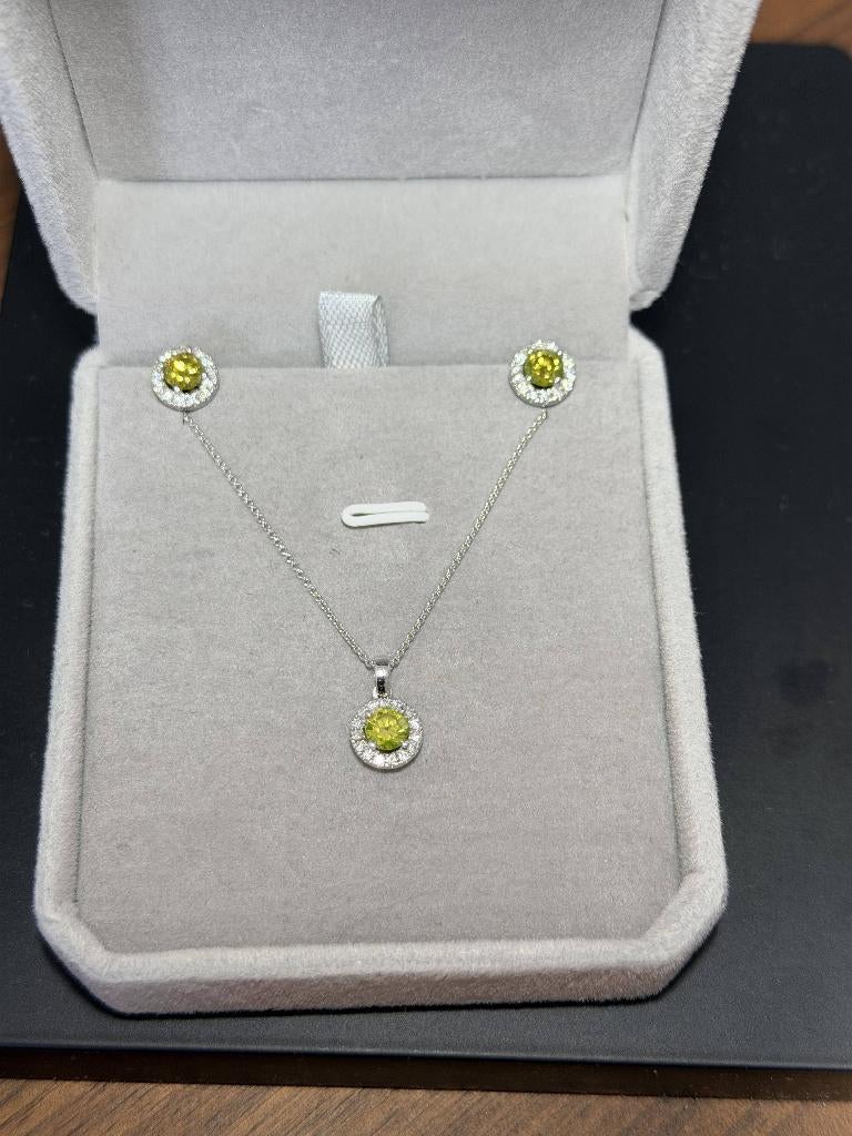 Ensemble OR18K Diamants Naturels Jaunes/Blancs + Certificat, Neuf, Jaune, Or, Enlèvement
