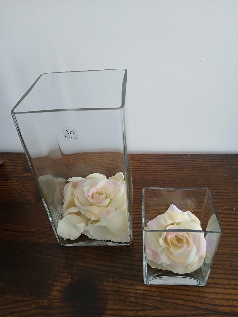 Set/2 vases carrés en verre, Enlèvement, Neuf, Verre, Moins de 50 cm