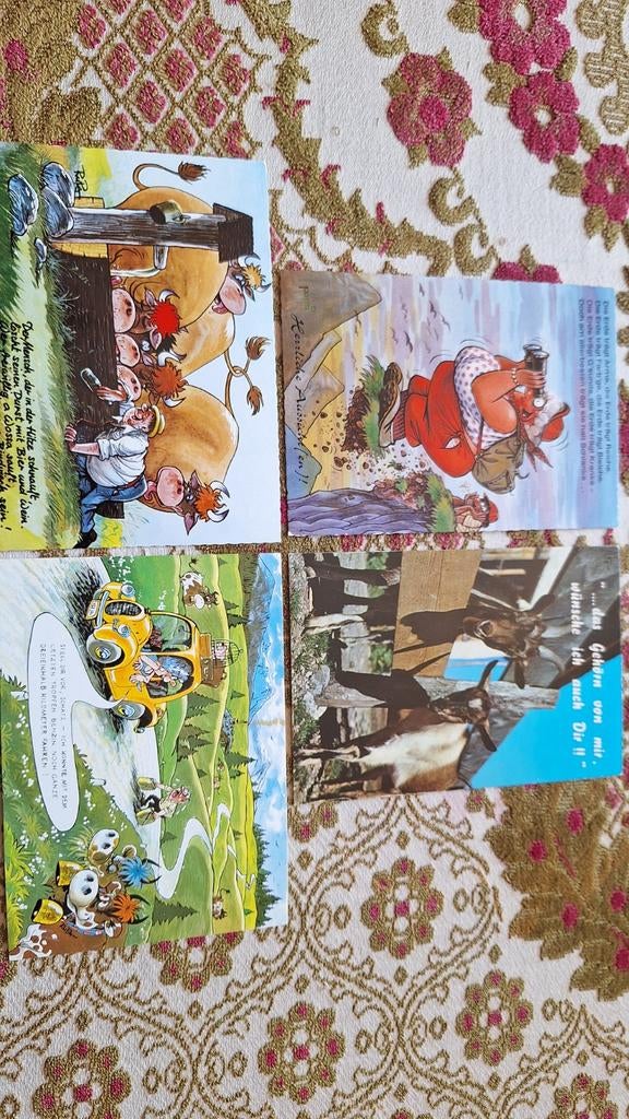 Set van 4 Duitstalige humoristisch postkaarten onbeschreven., Ophalen of Verzenden, 1960 tot 1980, Ongelopen, Overige thema's