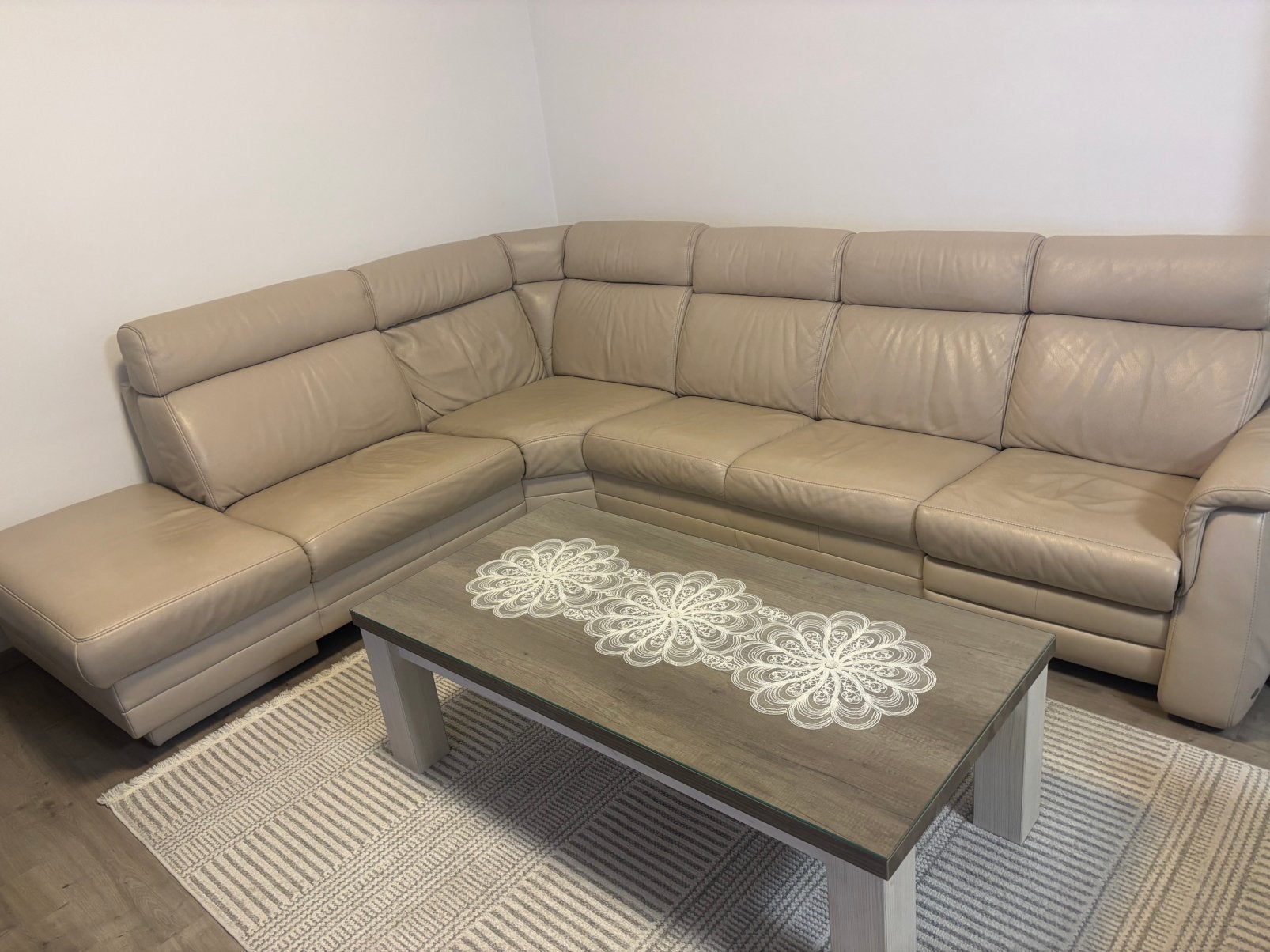 Canapé d'angle beige, Maison & Meubles, Enlèvement, Utilisé, Cuir, Tijdloos