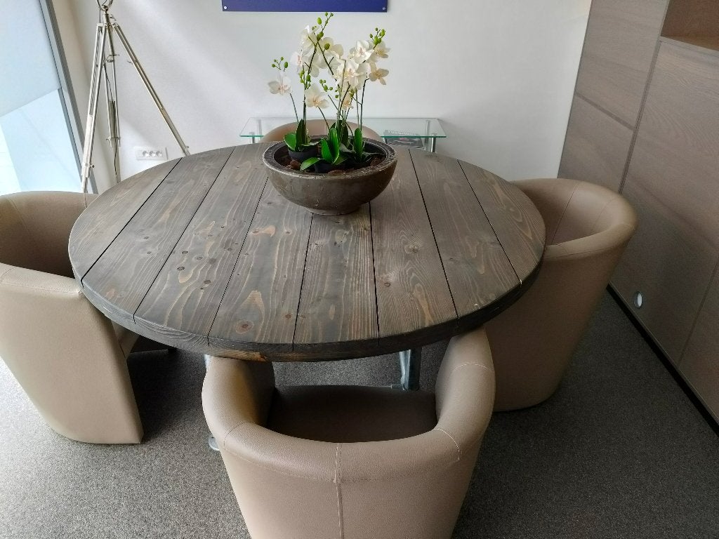 Ronde tafel steigerbuizen, Huis en Inrichting, Ophalen, Gebruikt, Rond, 100 tot 150 cm