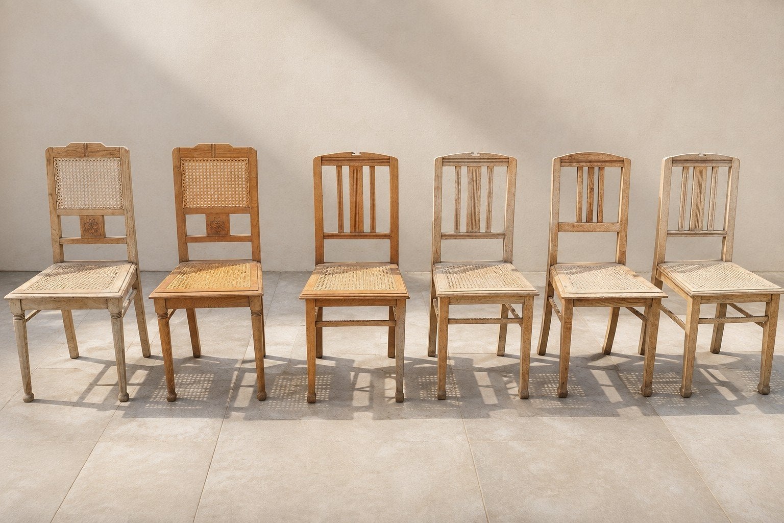 Set van 6 houten stoelen met rieten zitting., Ophalen, Gebruikt, Bruin, Vijf, Zes of meer stoelen