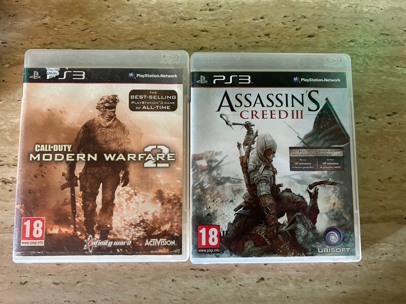 PS3 Assassins’s Creed III & Call of Duty Modern Warfare 2, Avontuur en Actie, Gebruikt, Vanaf 18 jaar, 1 speler