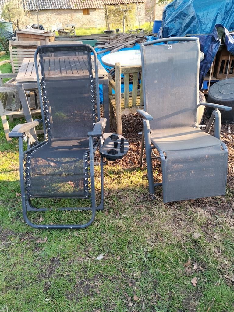 Zonnen stoel ligstoel lafuma? Met hangend tafeltje, Tuin en Terras, Ophalen, Aluminium