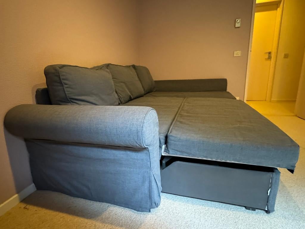 Slaapzetel 3-zit met lounge, Ophalen, Blauw, Zo goed als nieuw, Overige maten