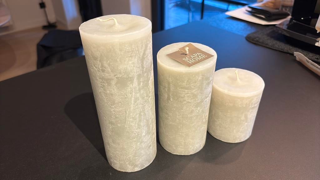 3 Nieuwe Scapa Home groen/grijze kaarsen, Ophalen, Nieuw, Groen, Kaars
