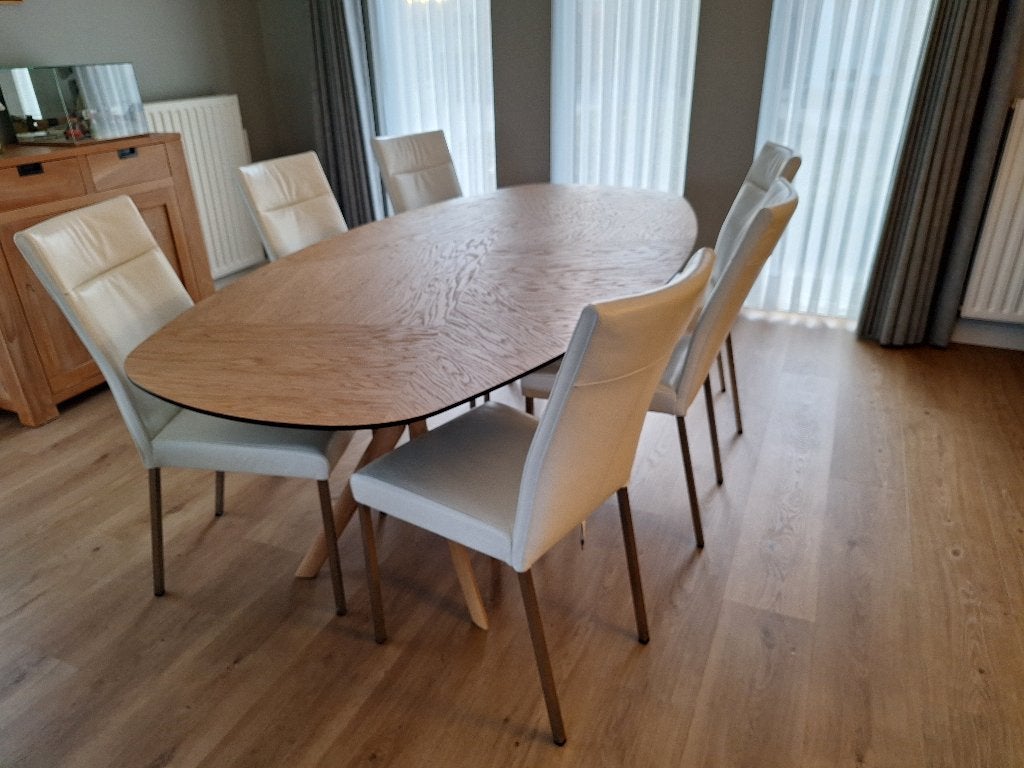 6 lederen eettafelstoelen, Ophalen, Gebruikt, Wit, Leer