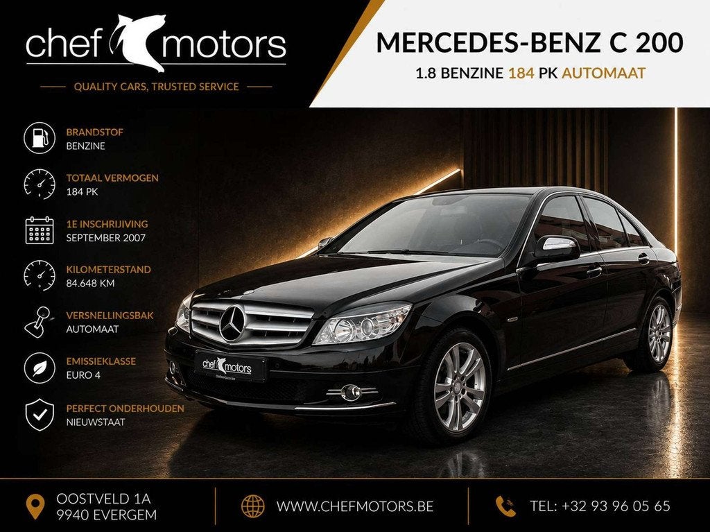 Mercedes-Benz C 200 Komp | Avantgarde | Benzine | Automaat |, Auto's, Mercedes-Benz, Automaat, Gebruikt, 4 cilinders, Zwart