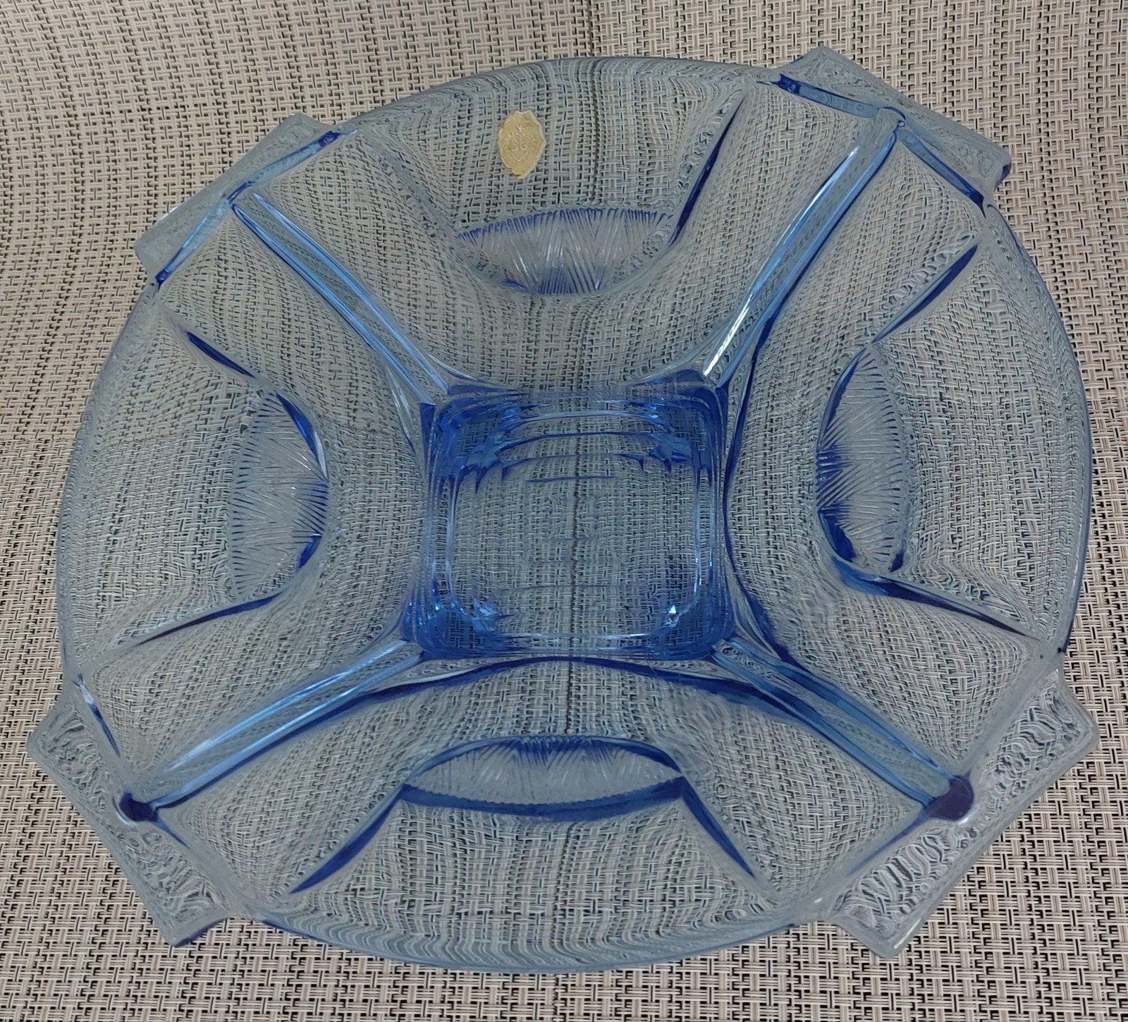 Prachtige Art Deco Fruitschaal 'Sigrid' – Blauw Persglas, Ophalen, Glas, Schaal